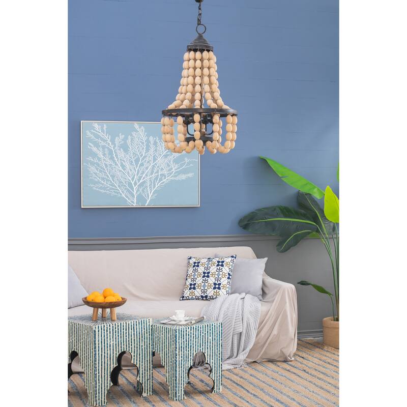 D18.9x33.1" Large Beaded 4-Light Chandelier, Vintage Style Hanging Light Fixture, Bulb Not Included