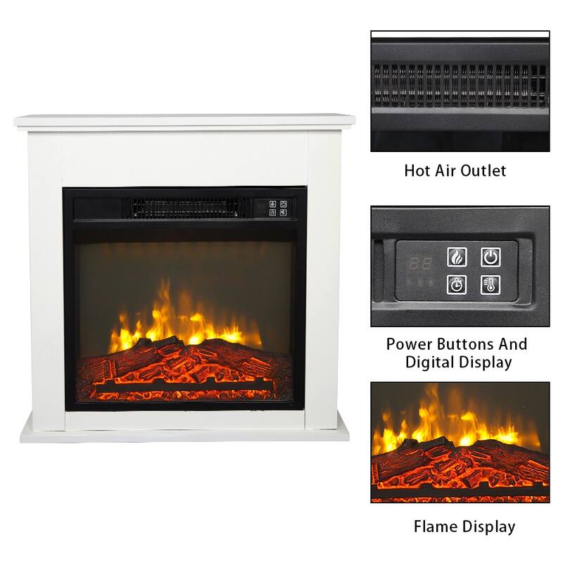 1400W 18'' Wood Cabinet Electric Fireplace with Remote Control, White
