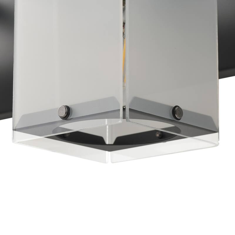 Matte Black 3-Light Bathroom Vanity Lighting with Rectangular Frosted Glass Shades