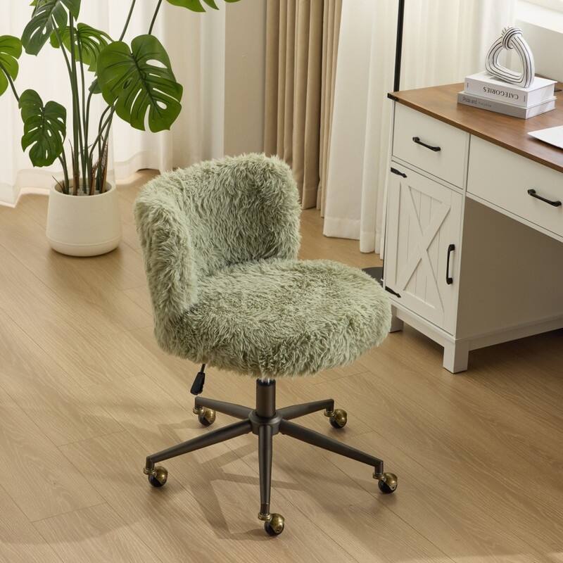 Plush Velvet Swivel Chair Antique Bronze Base With Wheels - Grass green
