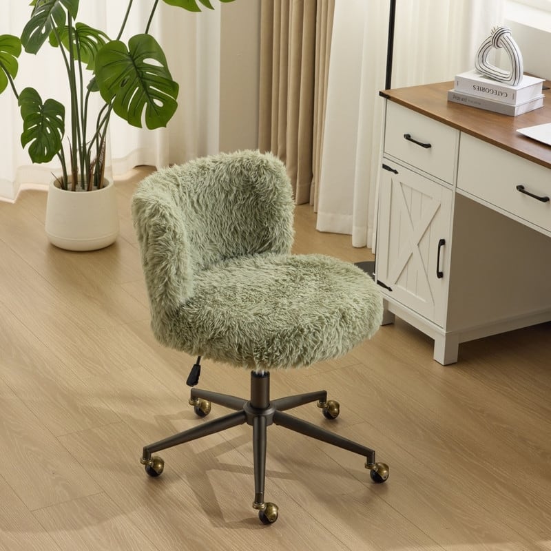 Plush Velvet Swivel Chair Antique Bronze Base With Wheels