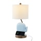 preview thumbnail 1 of 6, Campana 20.25" Bohemian Designer Iron/Resin Elephant LED Kids Table Lamp with Phone Stand and USB Charging Port, by JONATHAN Y Blue