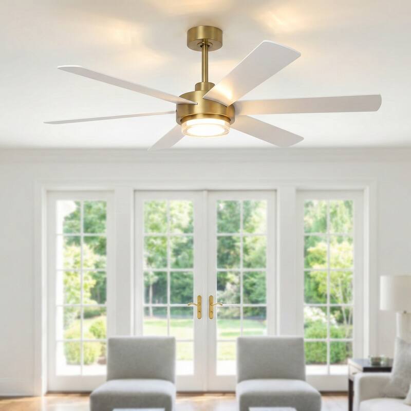 54" Modern Brushed Gold Plywood Dimmable Ceiling Fan with LED Light and Remote
