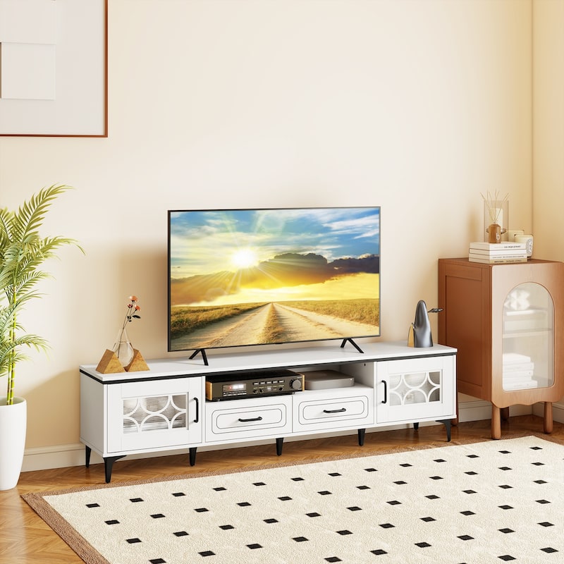 Modern 71" TV Console Table with Storage Drawers Cabinets and Cord Hole Metal Legs for Living Room - 71" x 14" x 18"