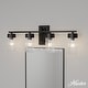 preview thumbnail 1 of 8, Hunter Gatz Ribbed Glass Vanity Wall Light - Bathroom - Glam, Fluted Glass - Damp Rated! 4 Light - Matte Black