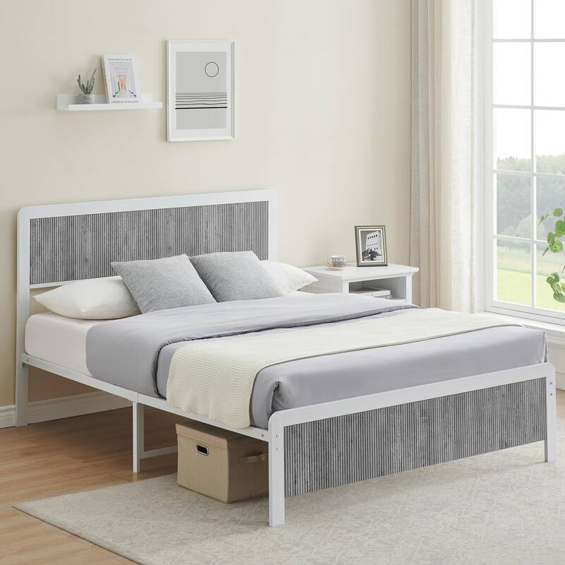 Bed Frame with Wave Wood Headboard