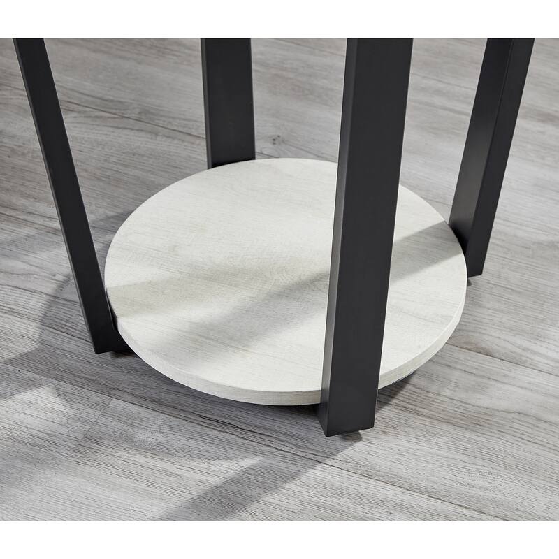 20" Modern Round End Table with Storage Shelf and Round Base for Living Room or Bedroom