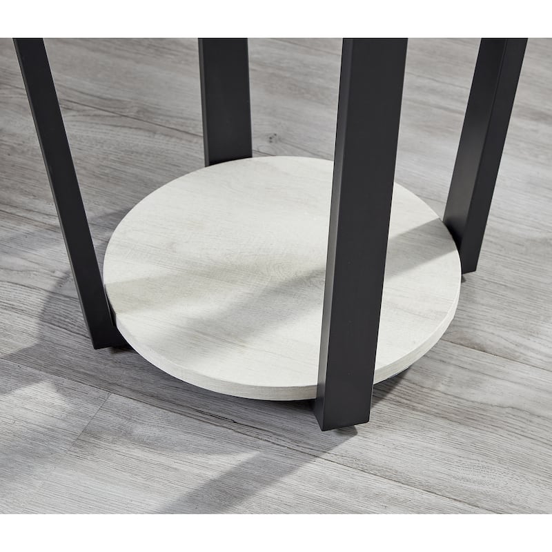 Contemporary Round End Table With Shelf