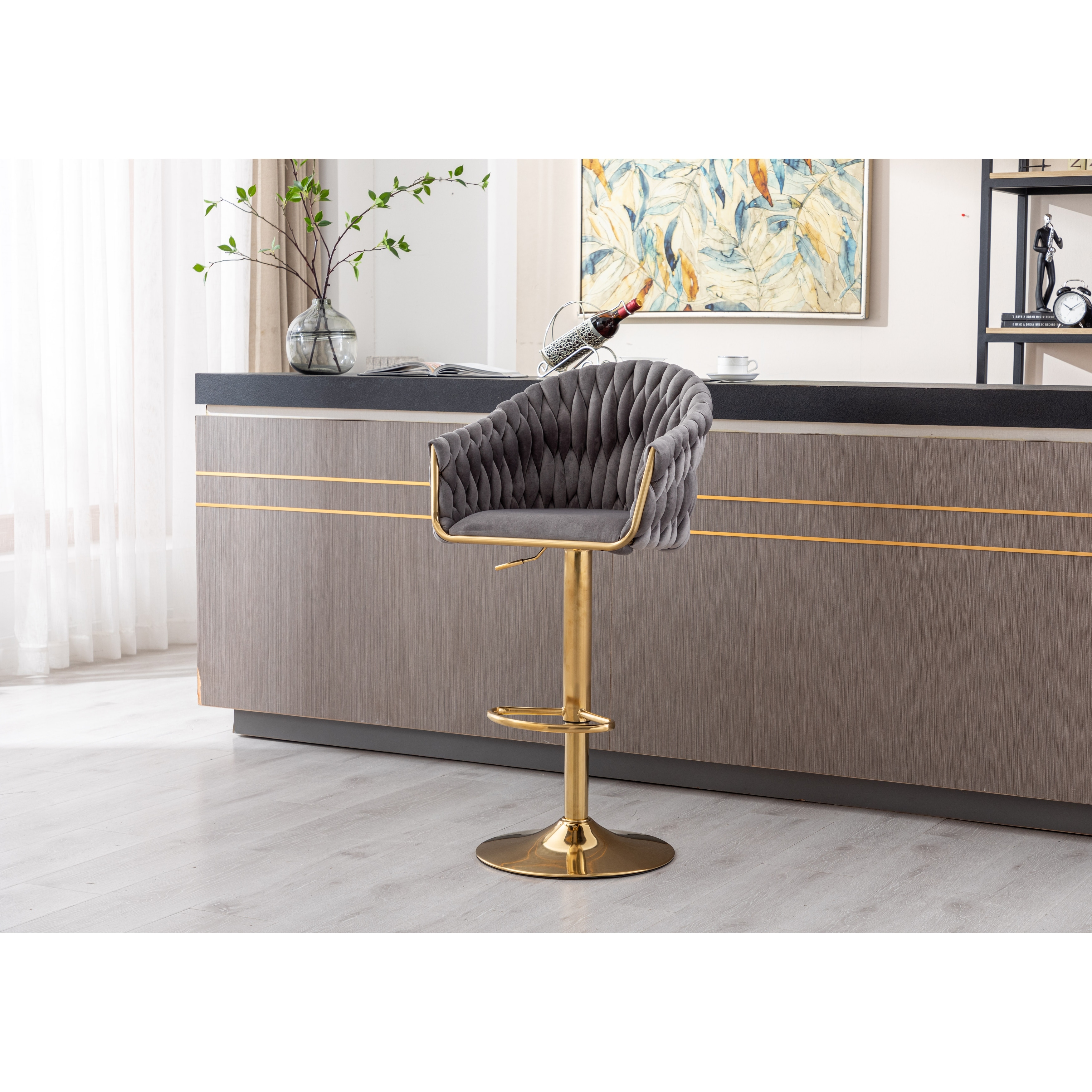 Modern Shell Back Bar Stools Counter Height Adjustable Swivel