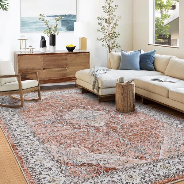 Washable Area Rug Vintage Rug Floral Bohemian Throw Rugs Stain