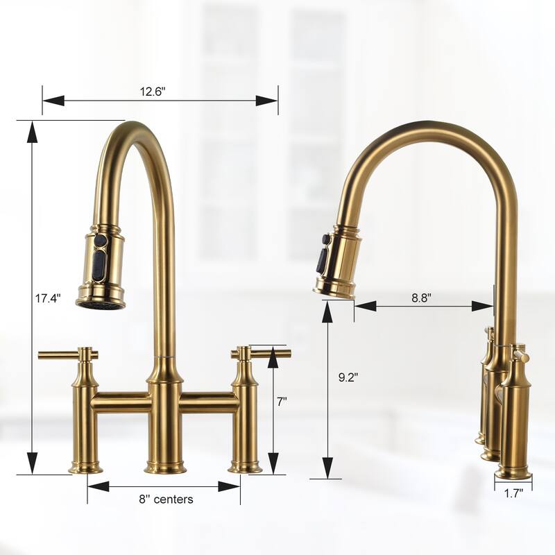 WOWOW Double Handle Pull Down Sprayer Bridge Kitchen Faucet