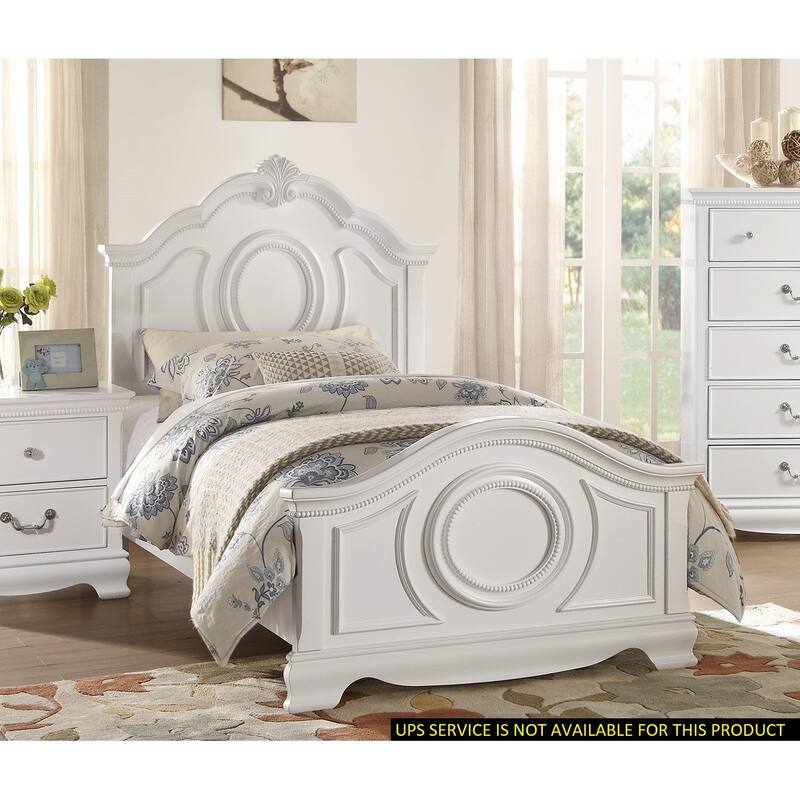 Full Size Traditional White Wooden Panel Bed with Headboard and Footboard