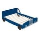 preview thumbnail 6 of 7, Blue Full Size Unique Car Platform Bed with headboard and Safety Rails, Wheel Legs, High-Quality Construction