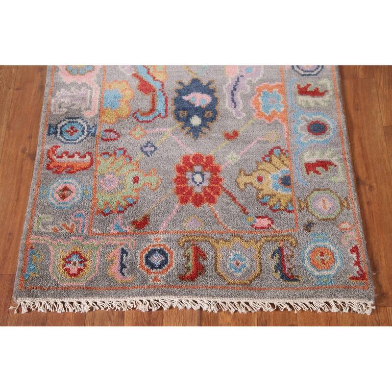 Grey Transitional Floral Oushak Accent Rug Hand-Knotted Wool Carpet - 2'7"x 5'11"
