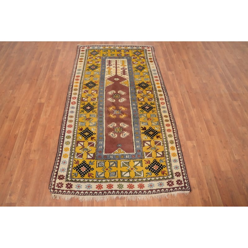Hand Knotted Oriental 100% Wool Carpet Transitional Tribal Yellow & Gold Anatolian Area Rug - 6' 8'' X 3' 8''