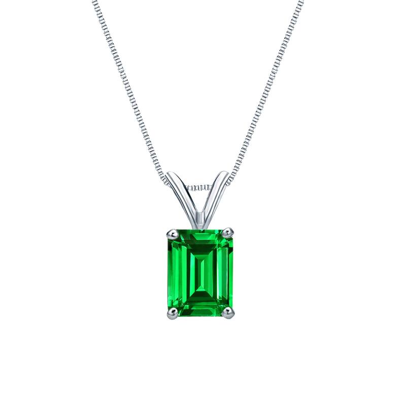 Auriya 14K Gold Lab Grown Gemstone Green Emerald Pendant Emerald 0.20 to 1.00 ct. tw. 4-Prong Basket - 0.20ct. tgw. - White