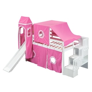 Twin Loft Castle Bed w/ Slide and Tent House Loft Bed w/ Ladder, Blue