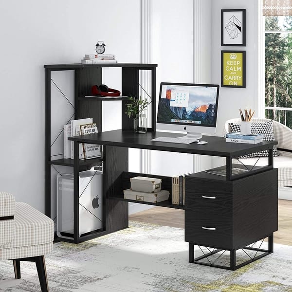 Tribesigns Computer Desk With Drawers 47 Inch Modern Writing Desk With Storage Shelves Overstock 32559805