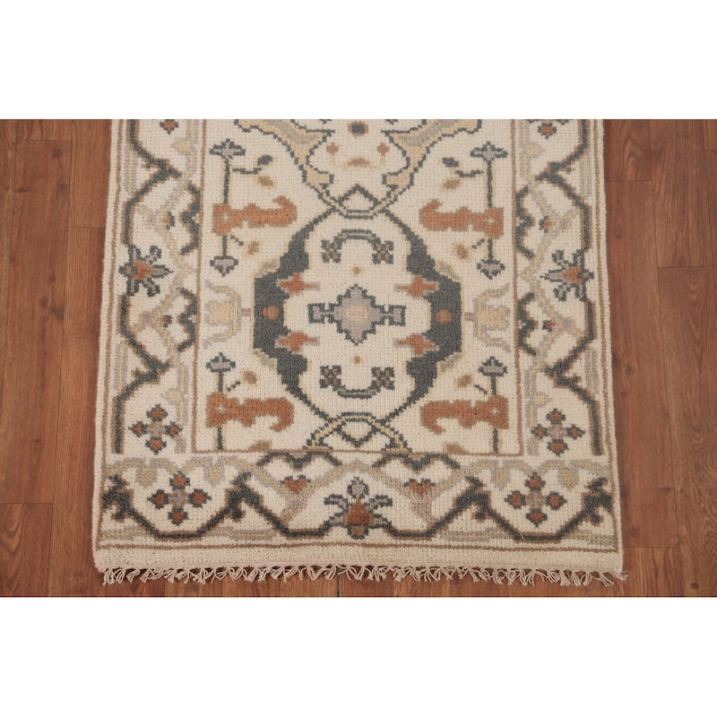Oushak Runner Rug Hand-Knotted Wool Carpet - 2'7"x 9'11"