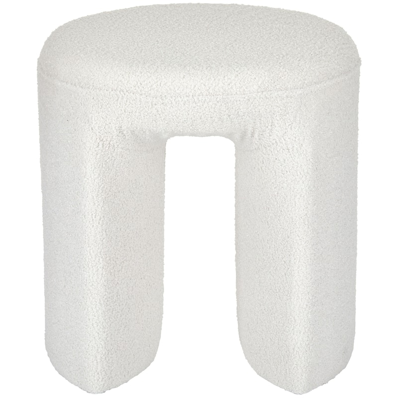 Plush Teddy Fabric Small Ottoman Foot Stool Vanity Stool for Bedroom - Cream