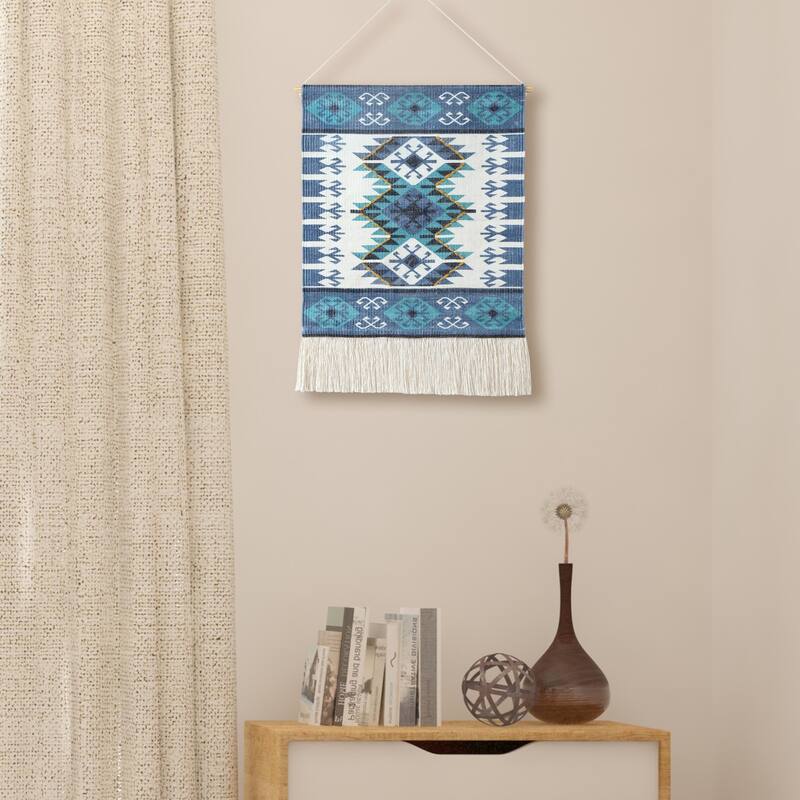 Sevita Bordered Boho Wall Hanging with Macrame Fringe