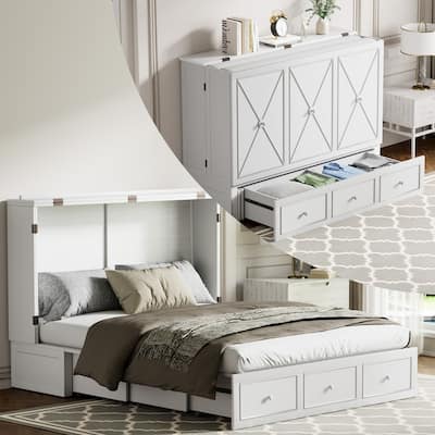 Mixoy Murphy Bed with Foldable Mattress,Modern Cube Cabinet Bed with Storage Drawer & USB Charging Station