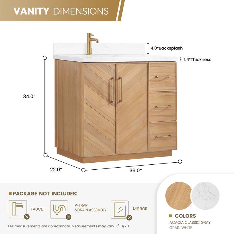 Karachi Bath Vanity with White Grain Stone Top, no Mirror