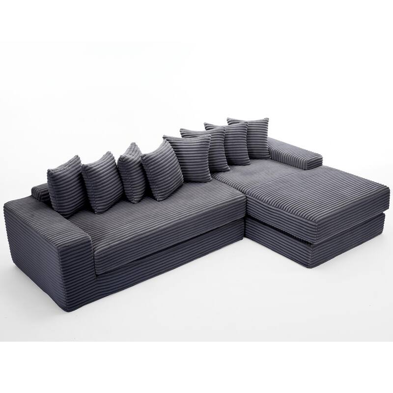 Corduroy L-shaped Chaise Sectional Sofa Convertible Sleeper Sofa Bed