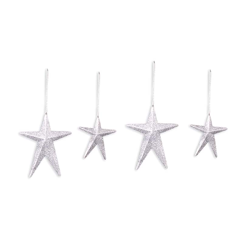 Christmas Silver Star Ornaments, Set of 4