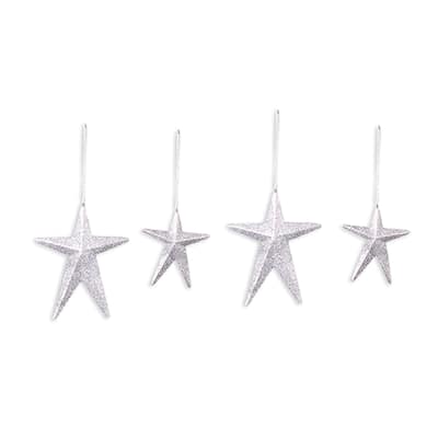Christmas Silver Star Ornaments, Set of 4
