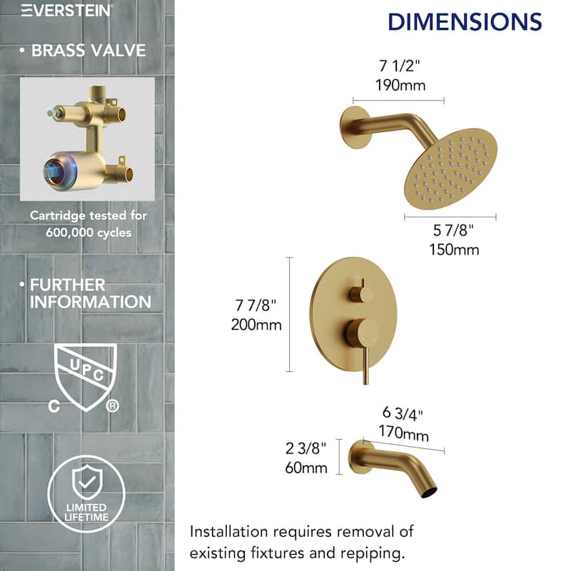6" Dual-Function Tub and Shower Faucet Set, Modern Tub And Shower Trim Kit Valve Included