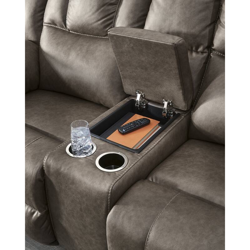Signature Design by Ashley Windsley Dark Brown Reclining Loveseat with Console - 82" W x 41" D x 42" H
