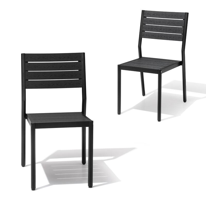 Outdoor Aluminum Dining Chairs Modern Stackable Chairs for Patio - Black, 2PCS