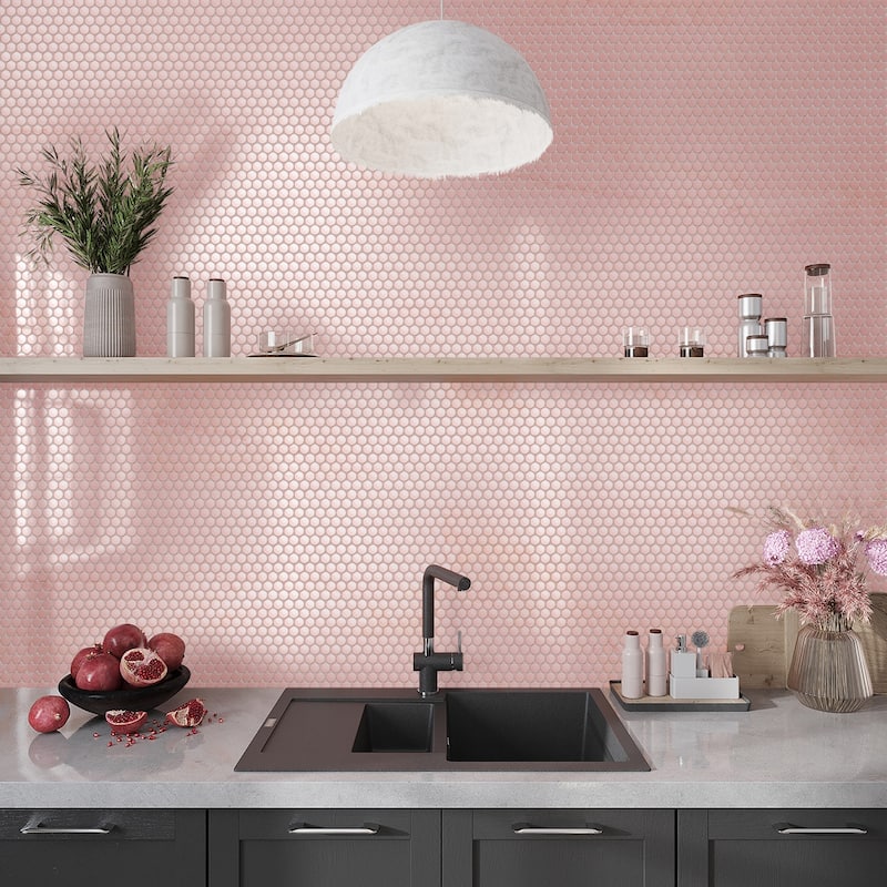 Apollo tile 12" x 12" Cirkel Glossy Nude Pink Porcelain Tile (9.87 sq ft/case) - 10 Pack