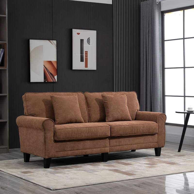 HOMCOM Modern Classic 3-Seater Sofa Corduroy Fabric Couch with Pine Wood Legs, Rolled Arms for Living Room, Light Brown