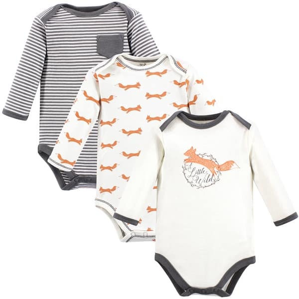 slide 1 of 1, Touched by Nature Baby Boy Organic Cotton Long-Sleeve Bodysuits 3pk, Fox 3-6 Months - Fox
