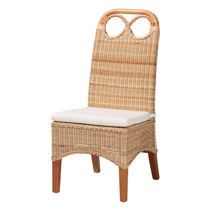 Dyna Natural Rattan Dining Chair - Handwoven Wicker Side Chair with Removable Cushion and Loop Backrest, Boho Coastal Seating - Natural