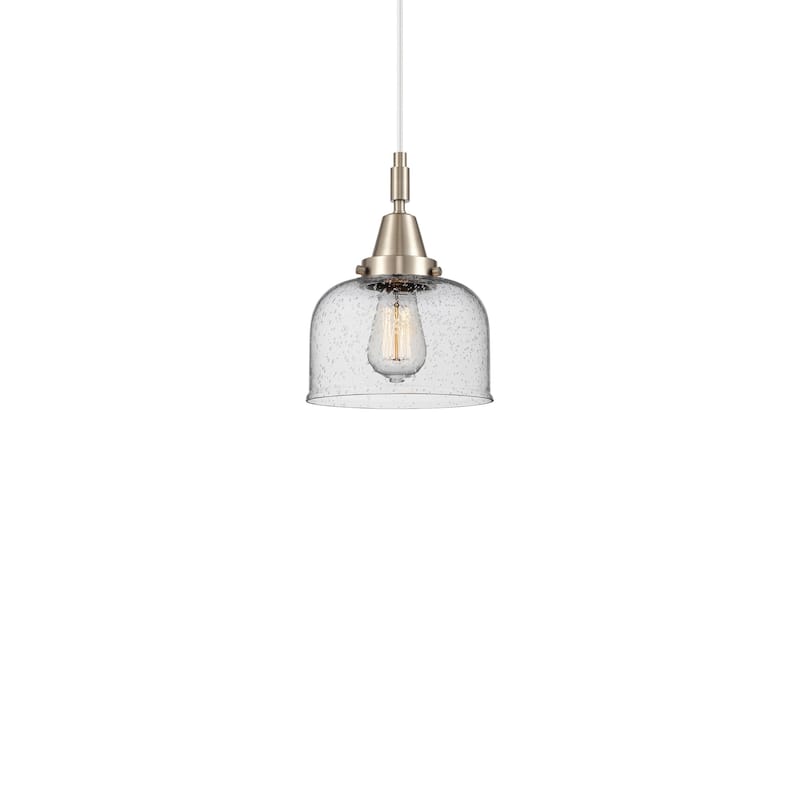 Innovations Lighting 447-1P-12-8 Bell Pendant Bell 8" Wide Mini - Brushed Satin Nickel / Seedy
