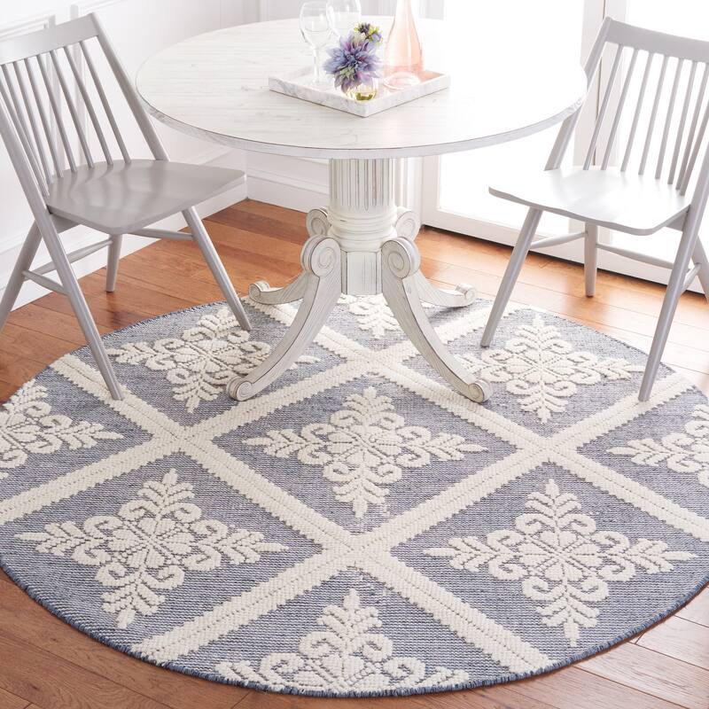 SAFAVIEH Handmade Vermont Davina Wool Rug - 6' Round - Ivory/Blue