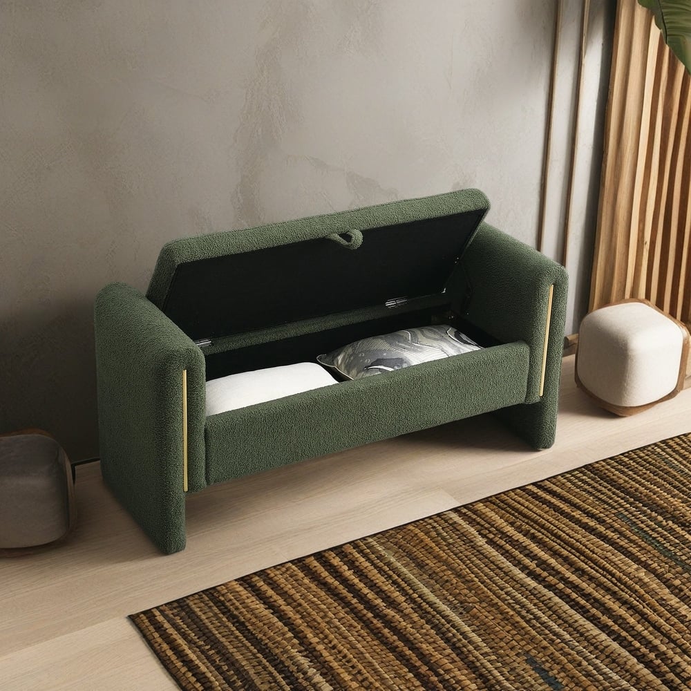 Christopher Knight Home - Athena Modern Teddy Fabric Bed-End Storage Bench with Arms
