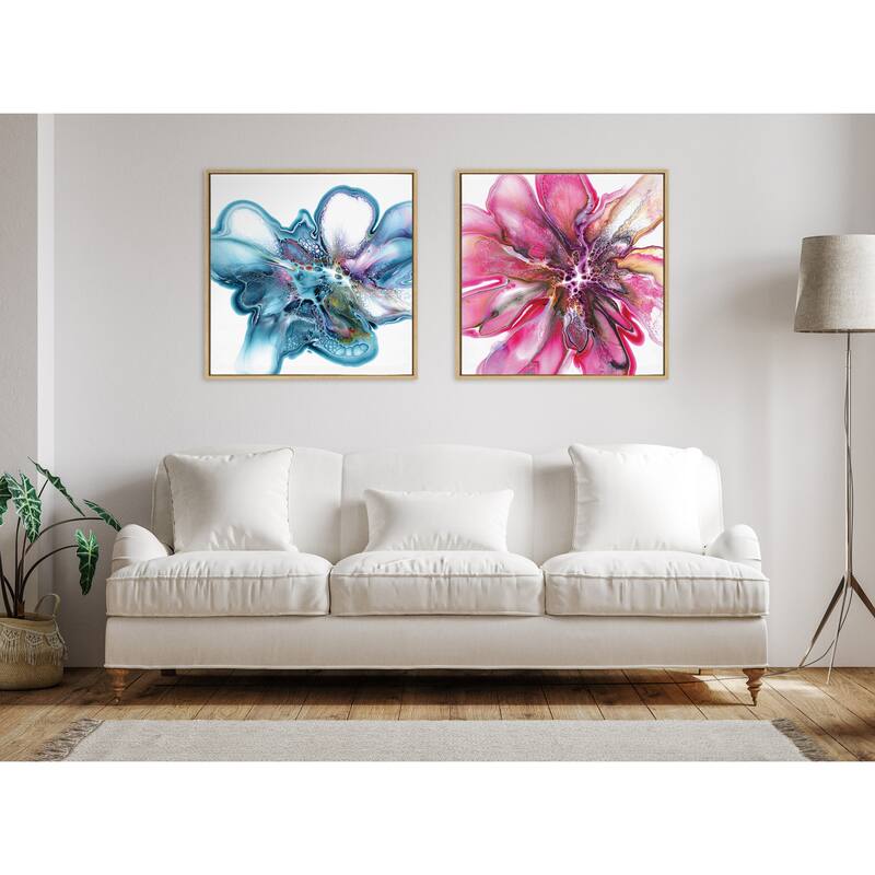 Kate and Laurel Sylvie Indigo Bloom Framed Canvas by Xizhou Xie