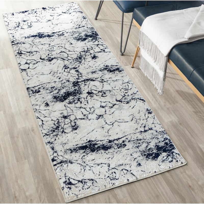Maz Collection Beige/Navy Contemporary Area Rug