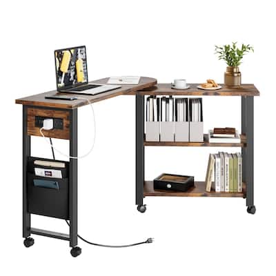 360° Rotating End Table with Charging Station and Wheels