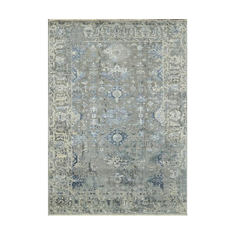 Gray Wool Oriental Area Rug Hand Knotted Traditional Turkish Oushak - 6' 2'' x 8' 8''