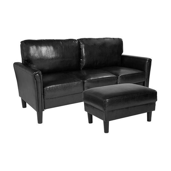 Shop Black Friday Deals On Offex 2 Piece Upholstered Sofa And Ottoman Set With Tailored Arms In Black Leather On Sale Overstock 27436058