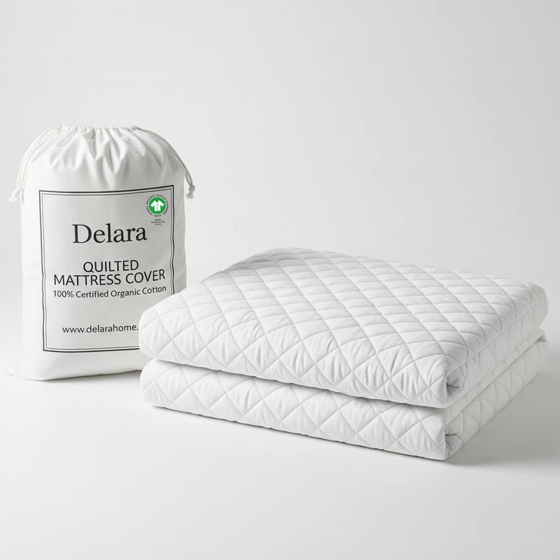 Delara 100% Organic Cotton Quilted Mattress Protector, GOTS Certified, Breathable, Ultra Soft 400 TC Long-Staple Cotton, White