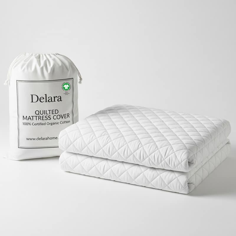 Delara 100% Organic Cotton Quilted Mattress Protector, GOTS Certified, Breathable, Ultra Soft 400 TC Long-Staple Cotton, White