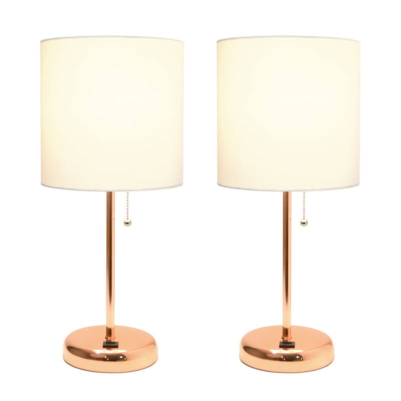 19.5 in. Rose Gold Finish Table Lamp with White Shade, Durable Stick Lamp for End/Side Tables, Set of 2