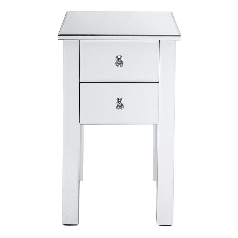 Modern Mirrored 2-Drawers Nightstand Bedside Table Silver