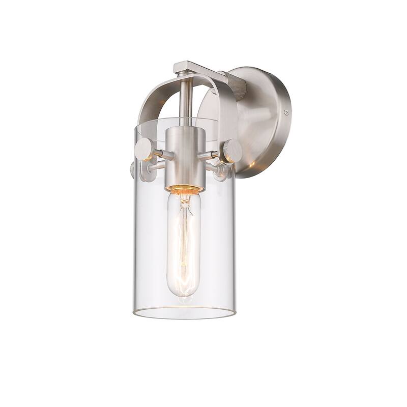 Innovations Lighting Pilaster II Cylinder - 1 Light 7" Wall-Mounted Sconce - Clear/Satin Nickel